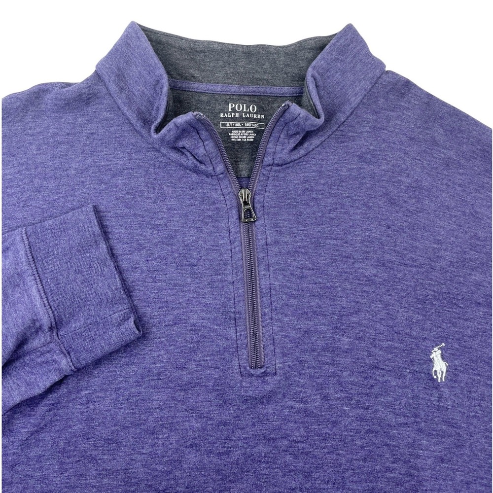 Polo Ralph Lauren Men 3LT Heathered Purple Quarter Zip Pullover Long Sleeve Tall